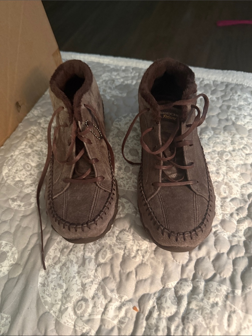 Skechers Ladies Brown Suede Moccasin Lace-Up Boots
